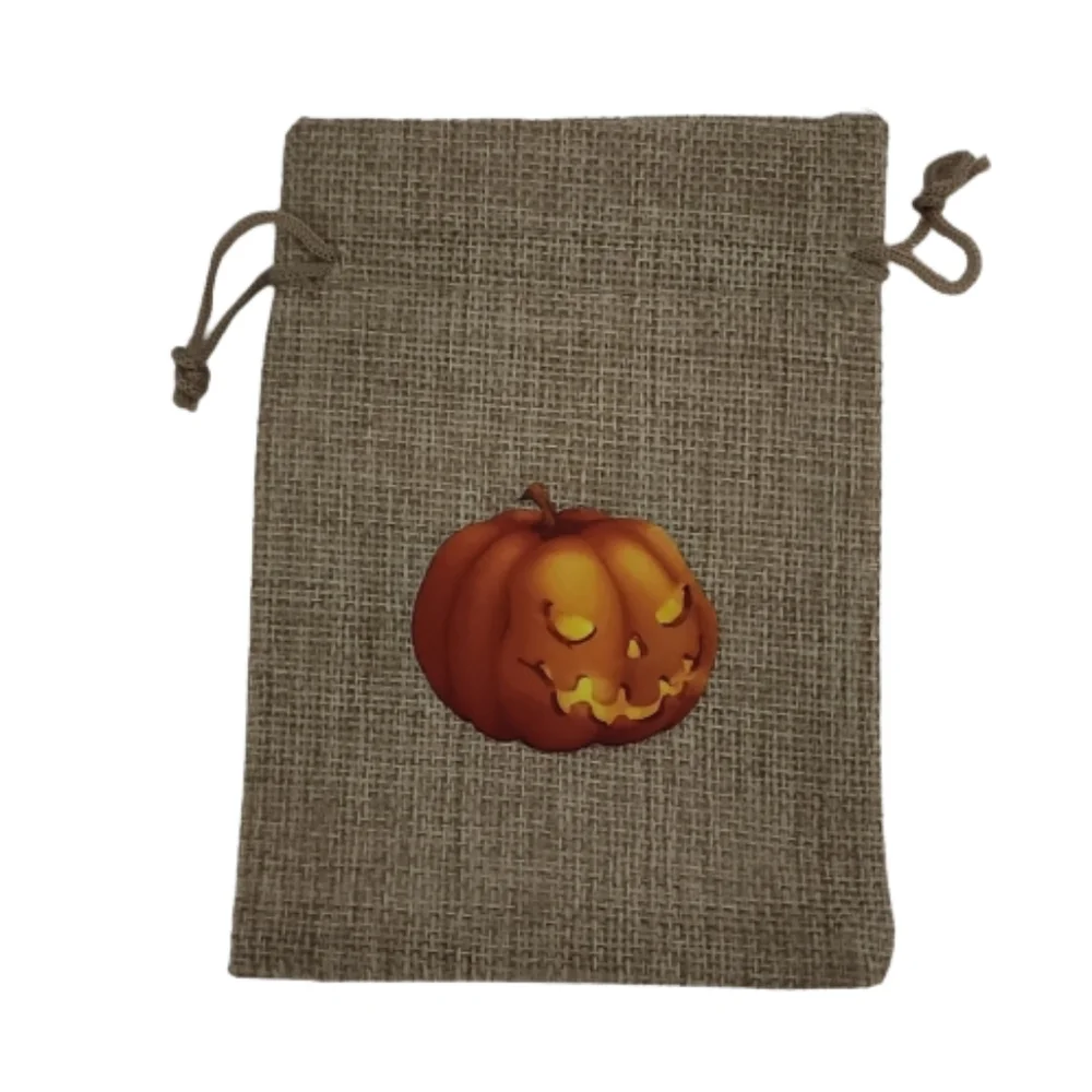 10 Pack- Halloween Burlap Gift Bags w/drawstring, Pumpkin Design